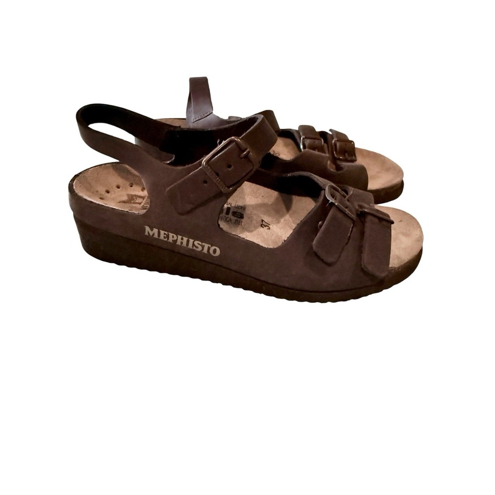 Mephisto Black Leather Adjustable Strap Sandals